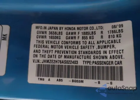 2010 Honda Insight Ex z USA, uszkodzony, nr VIN JHMZE2H76AS022403